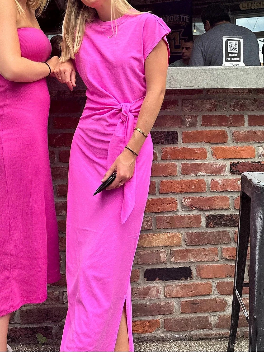 APIECE APART Fuchsia Vanina Cinched Waist Dress